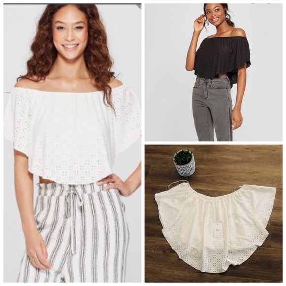 New Women's Short Sleeve Eyelet Off the Shoulder - Picture 1 of 9
